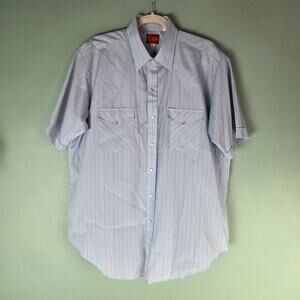 VTG Ely Plains Mens Blue Pearl Snap Short Sleeve Shirt Size Large Western Rodeo